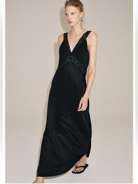 Zara Satin Lace Dress ZW Collection in black